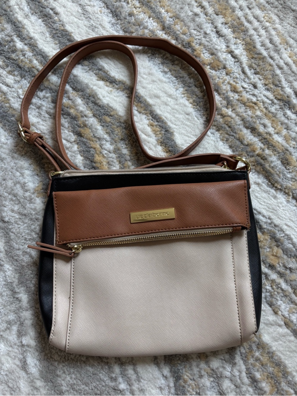 Liz Claiborne Colorblock Crossbody in Cream, Tan & Black